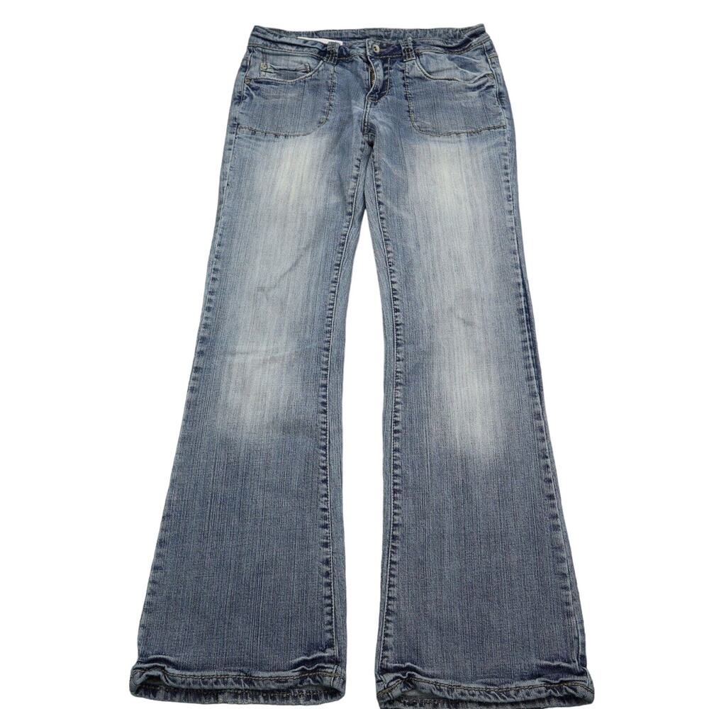 Casual Pants Womens 11 Blue Mid Rise 5 Pocket Design Flare Leg Faded Jeans